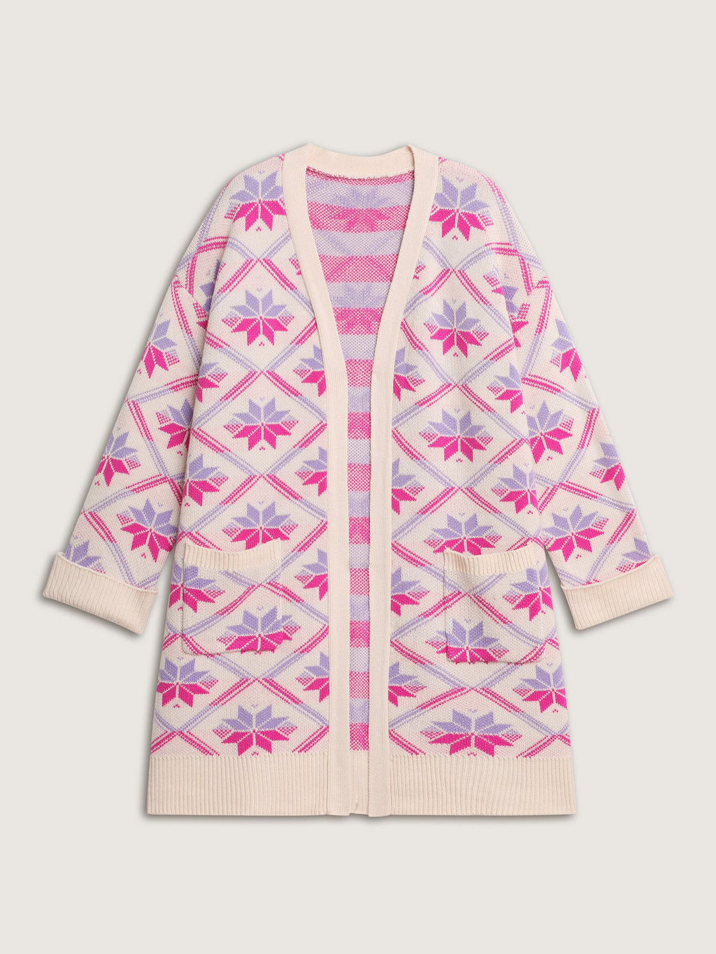 Geometric Snowflake Pattern Pockets Knit Cardigan