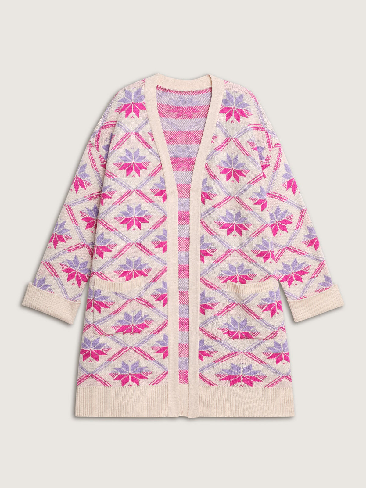 Geometric Snowflake Pattern Pockets Knit Cardigan