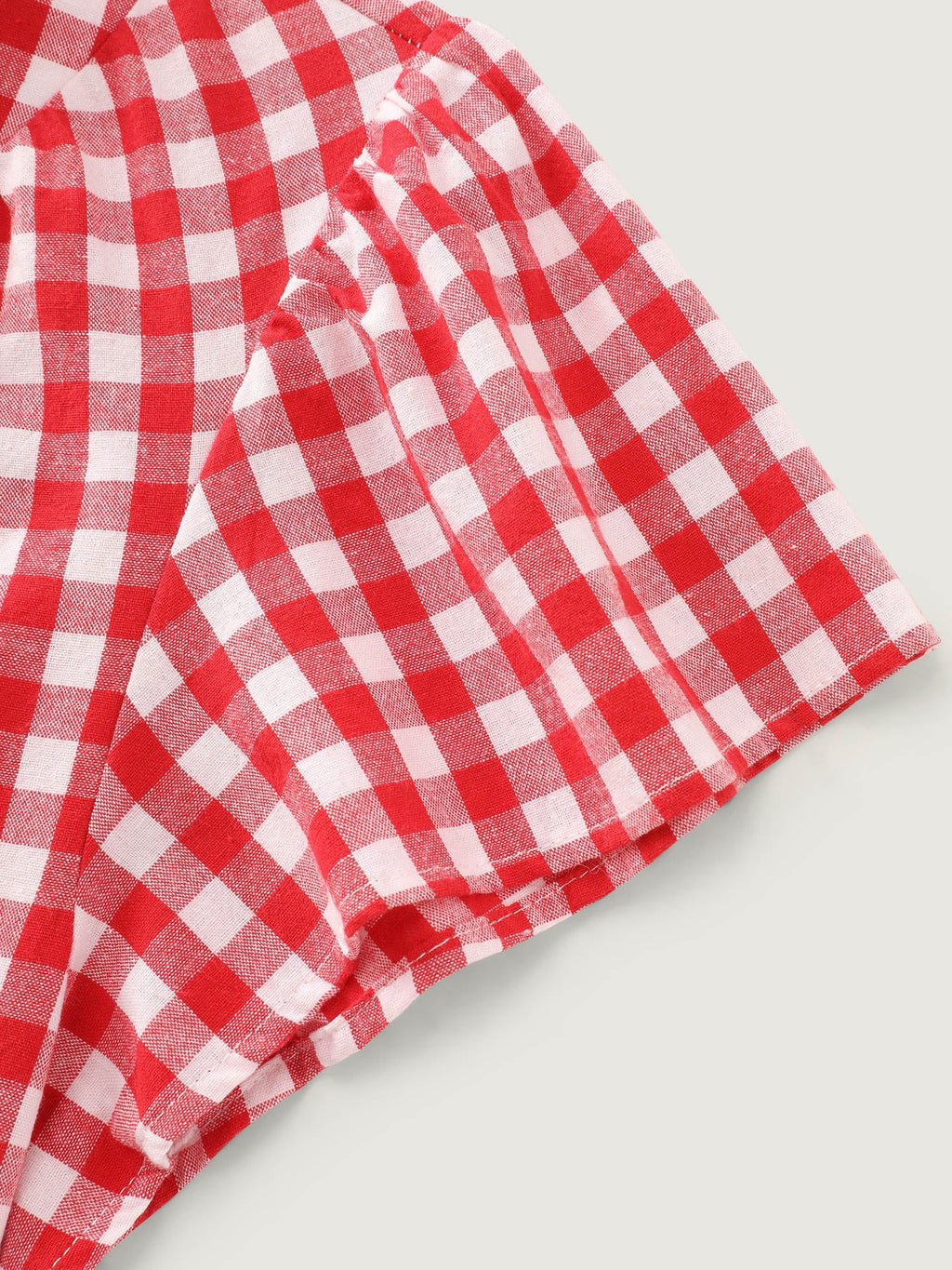 Cotton Gingham Print Ruffled Sleeve Blouse