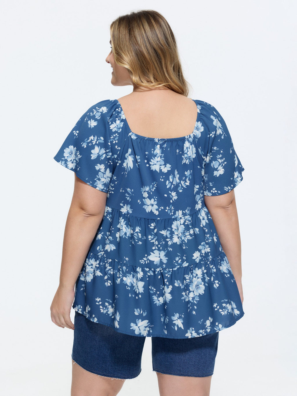 Micro Floral Print Sweetheart Neck Blouse