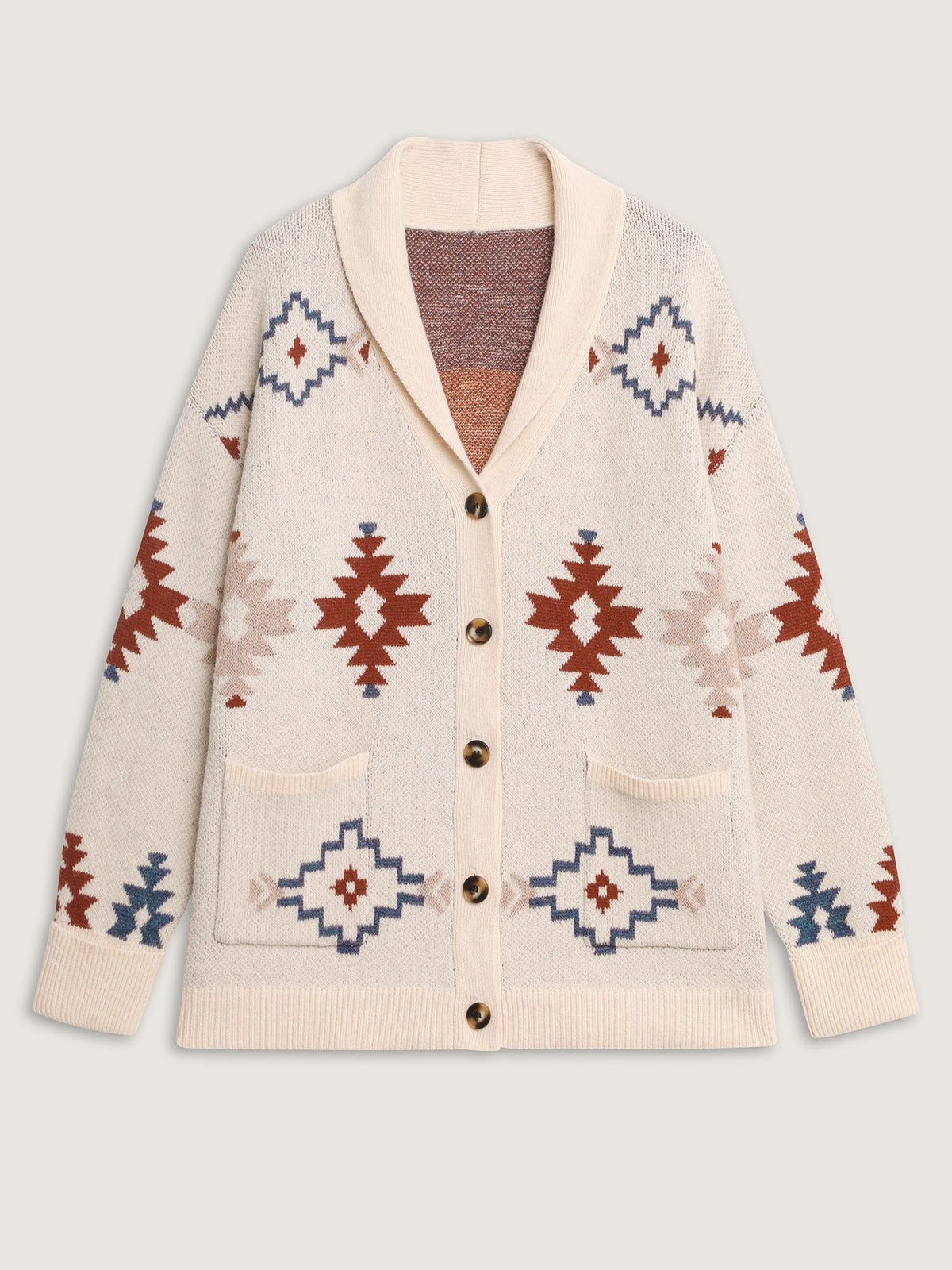 Boho Jacquard Print Pocket Knit Cardigan