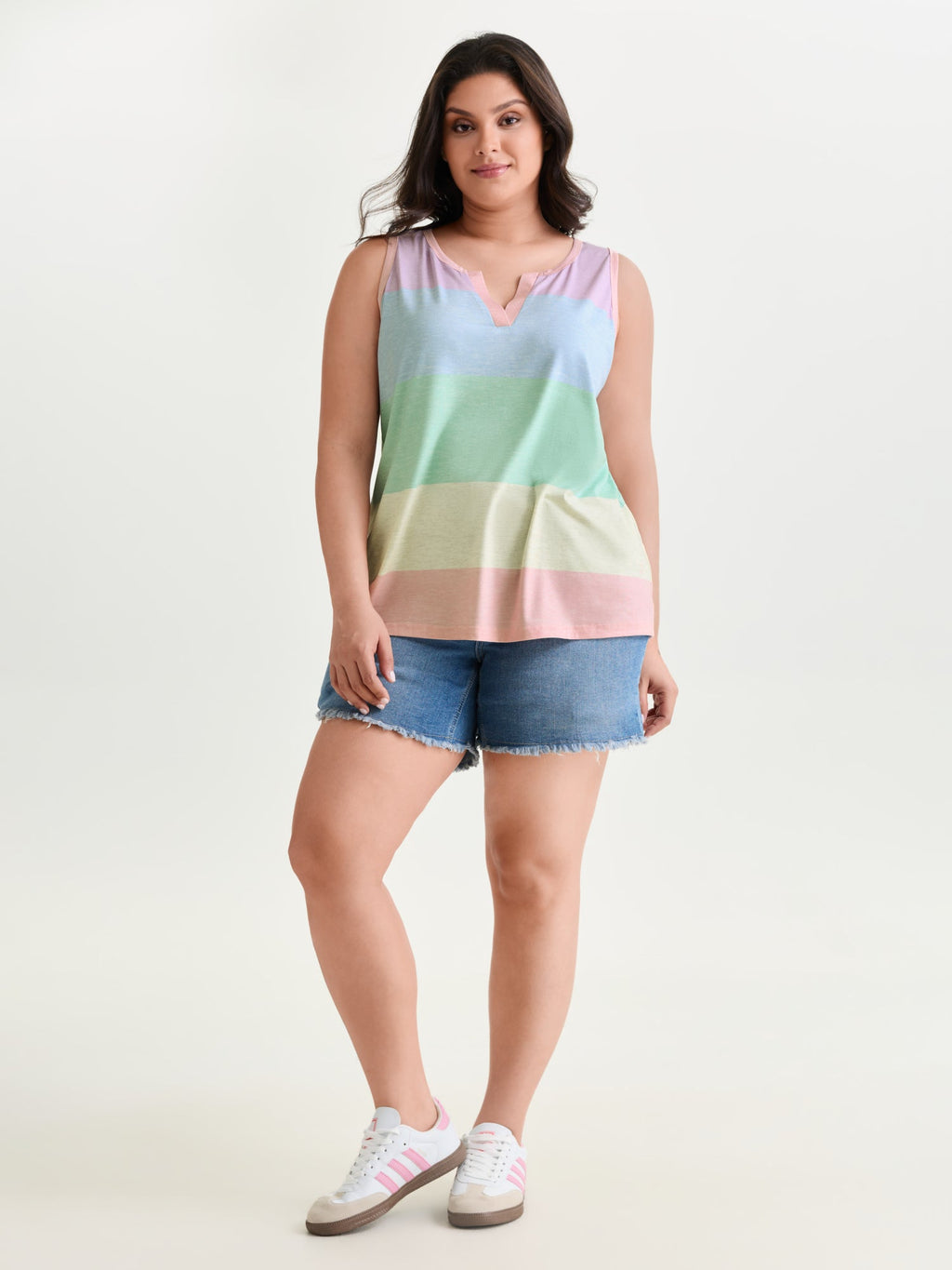 Multi-Color Stripes Off-Sleeves Vest