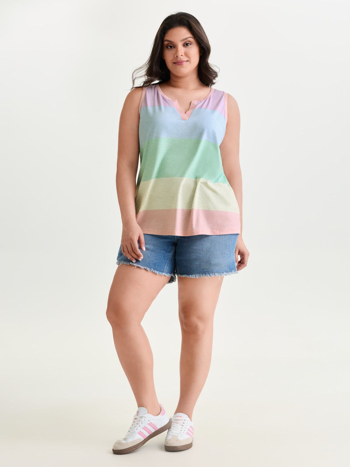 Multi-Color Stripes Off-Sleeves Vest