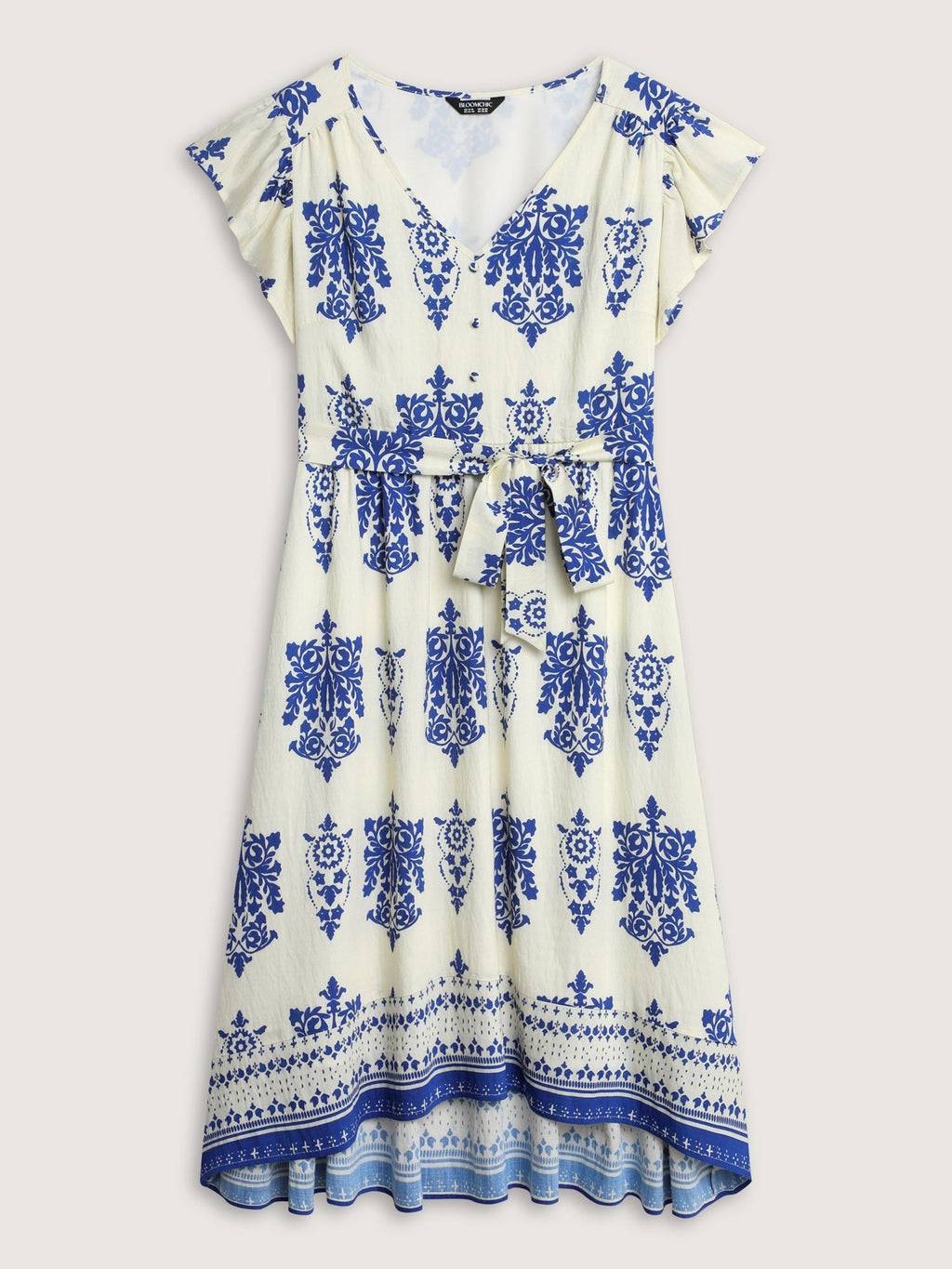 Floral Print Waist-Tie Pockets Midi Dress