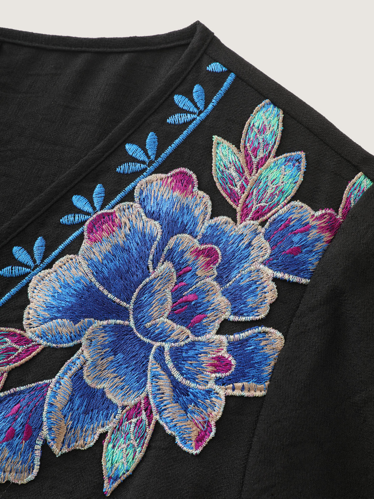 Floral Embroidered Wrap Neckline Top