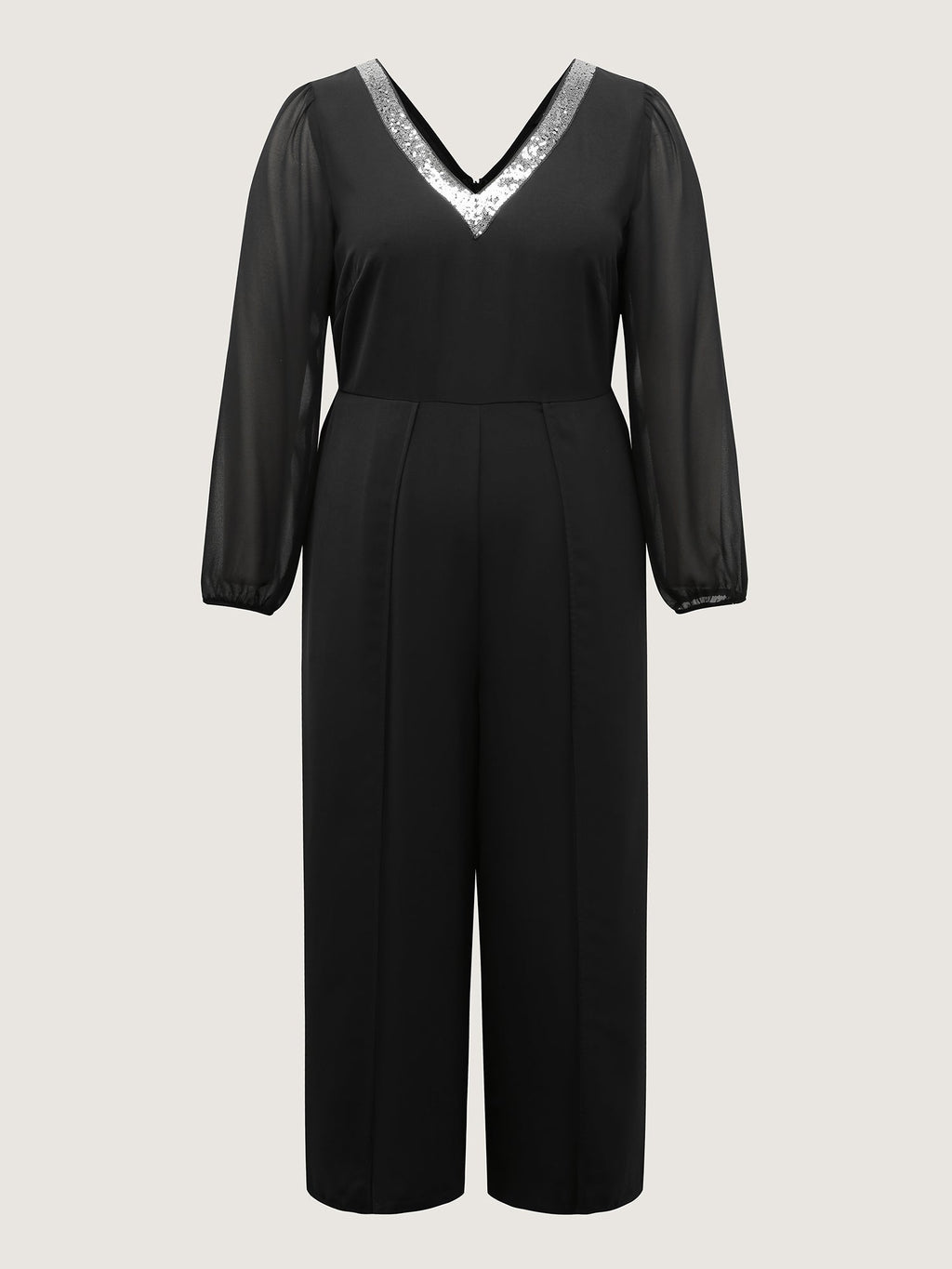 Sequin Neckline Petal Flowy Hem Jumpsuit