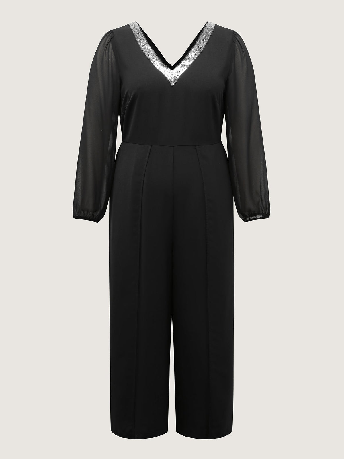 Sequin Neckline Petal Flowy Hem Jumpsuit