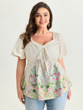 Cotton Colorful Floral Textured Hem Blouse