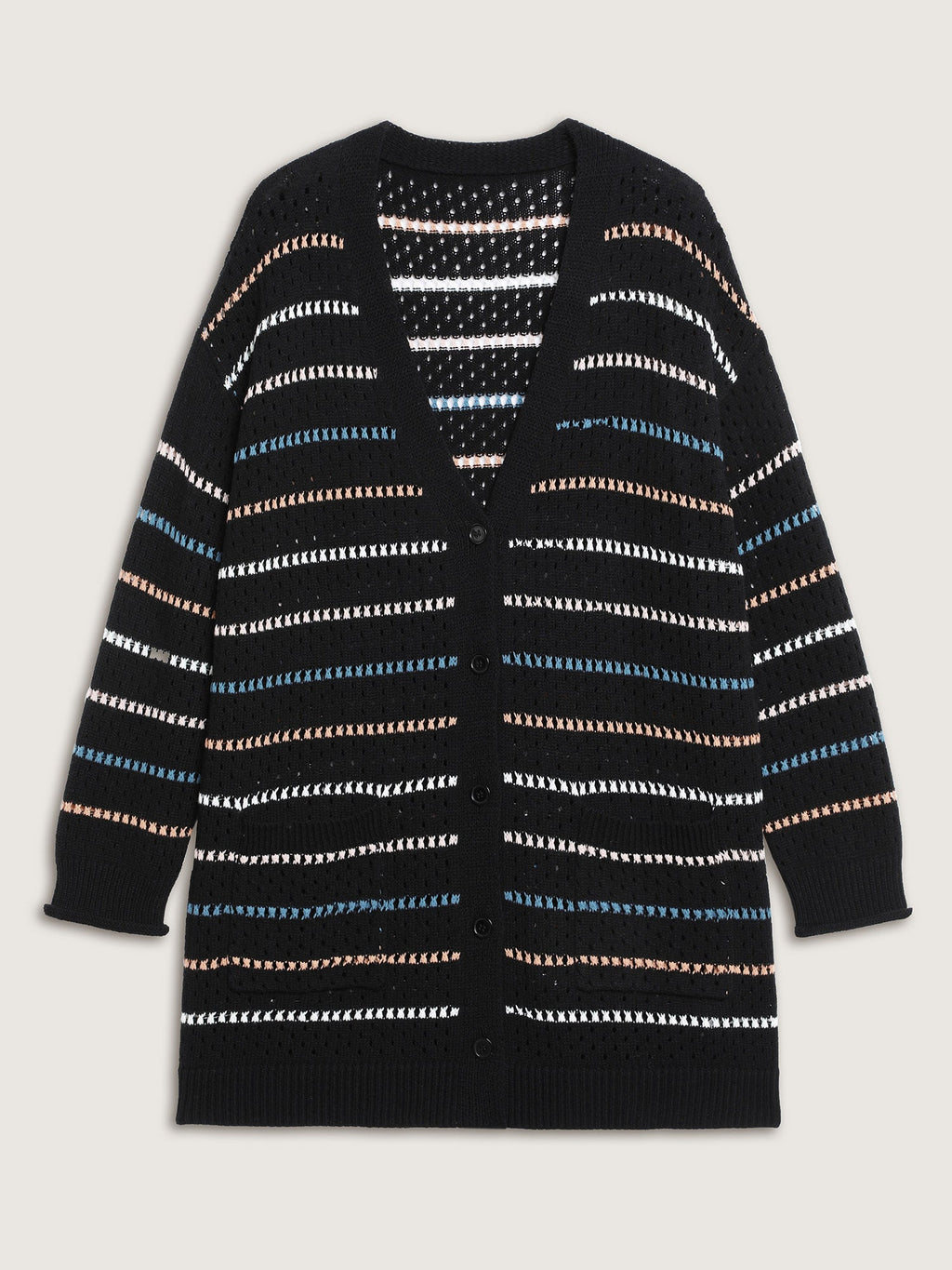 Colorful Stripes Button Detail Knit Cardigan