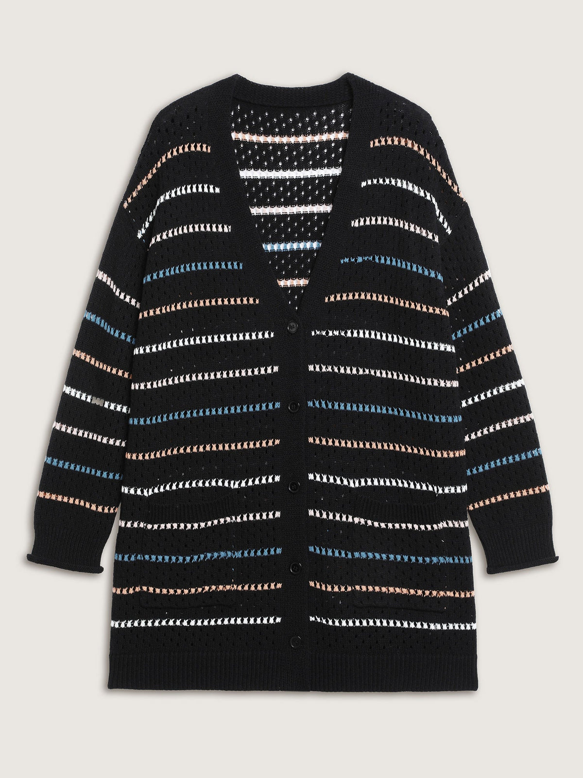 Colorful Stripes Button Detail Knit Cardigan