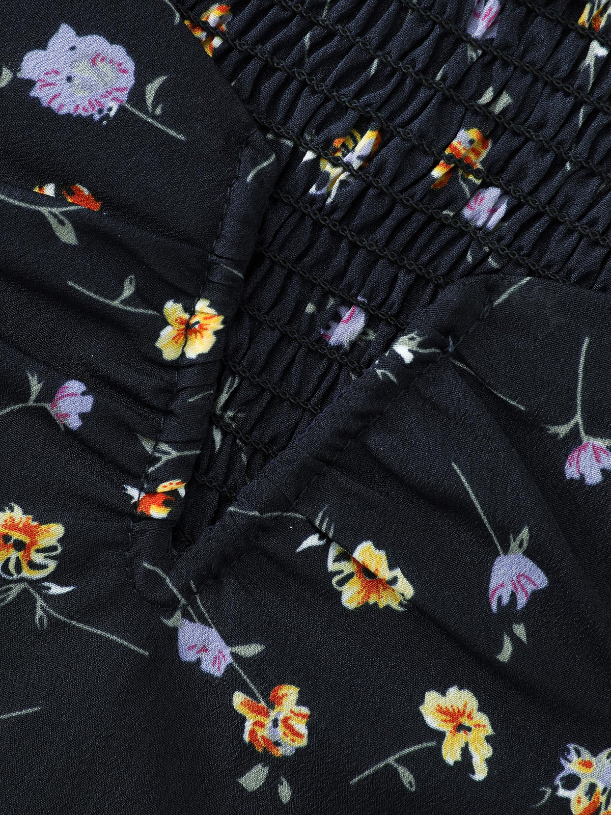 Floral Print Shirred Cuff Sleeve Blouse