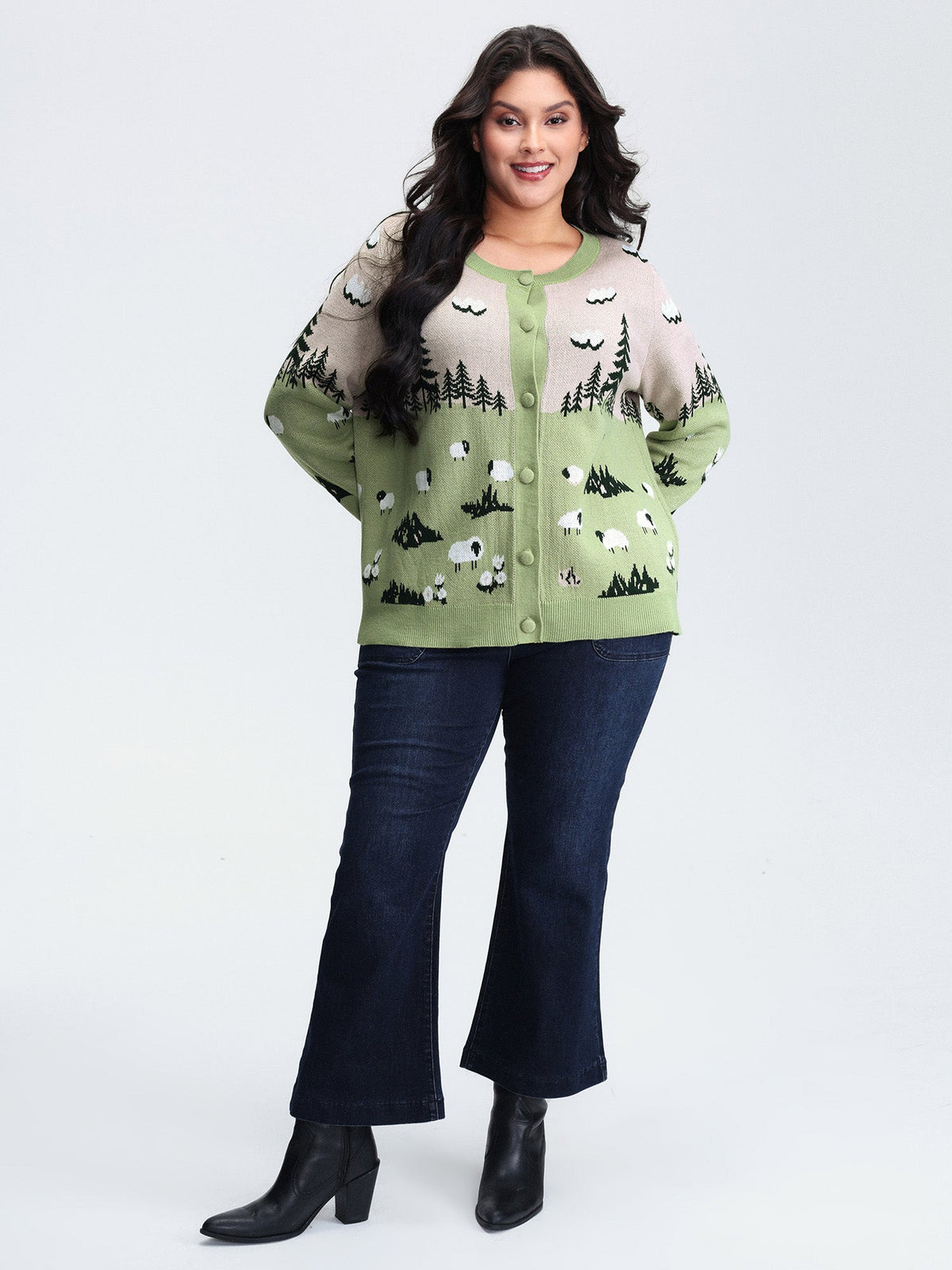Meadow Pattern Jacquard Button Knit Cardigan