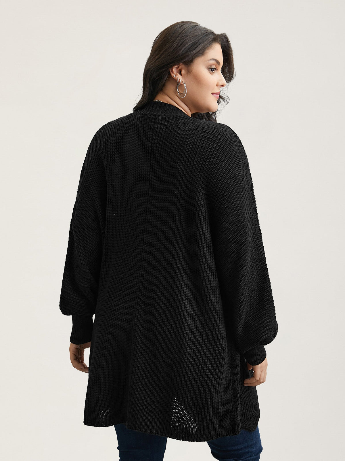 Textured Cut-Out Open-Front Cardigan