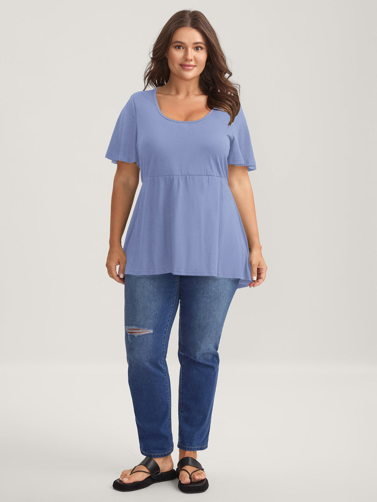 Ruffled Sleeve Round Neck Babydoll Top