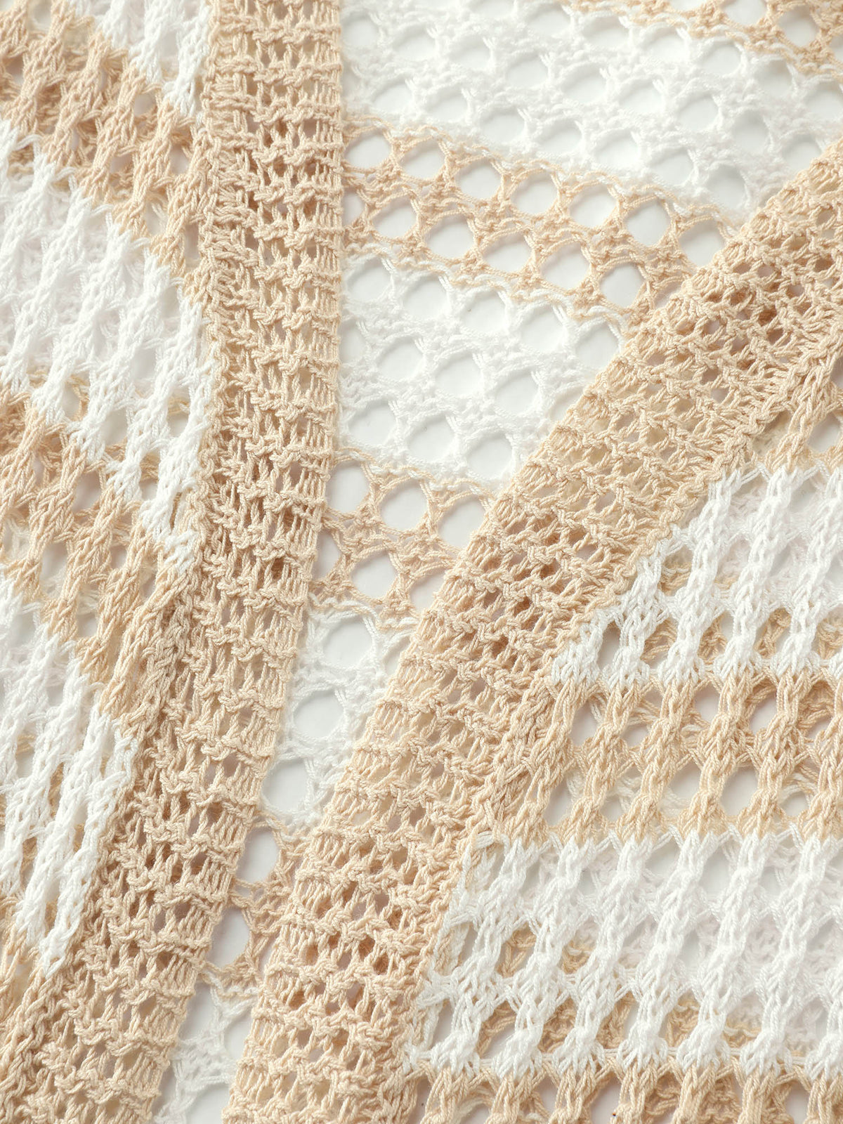 Crochet V-Neck Striped Knit Cardigan