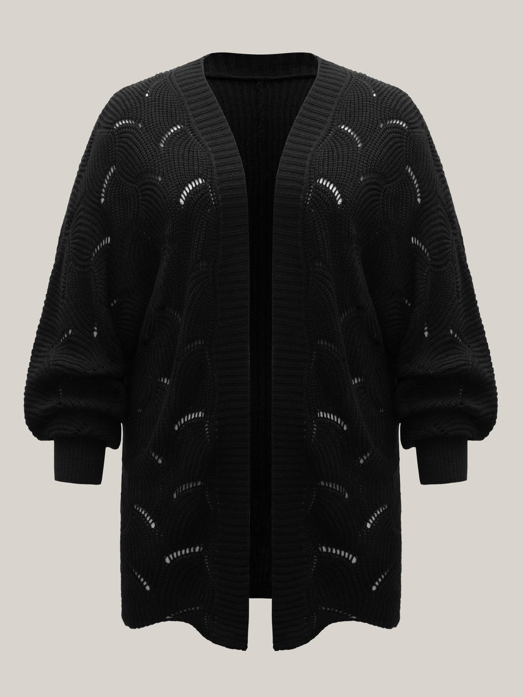 Textured Cut-Out Open-Front Cardigan