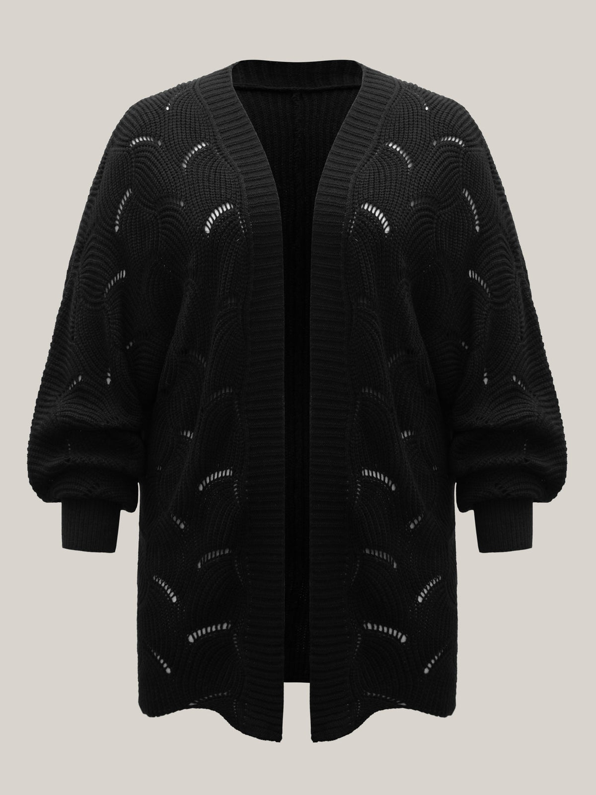 Textured Cut-Out Open-Front Cardigan