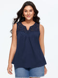 Cut-Out Lace Neckline Pleated Tank Top