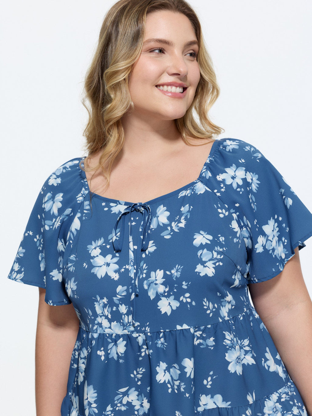 Micro Floral Print Sweetheart Neck Blouse