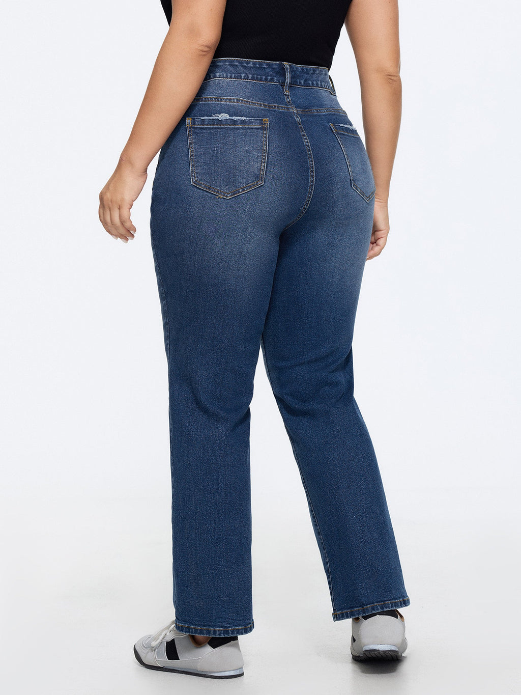Stretchy Waist Straight-Leg Mid-Rise Jeans