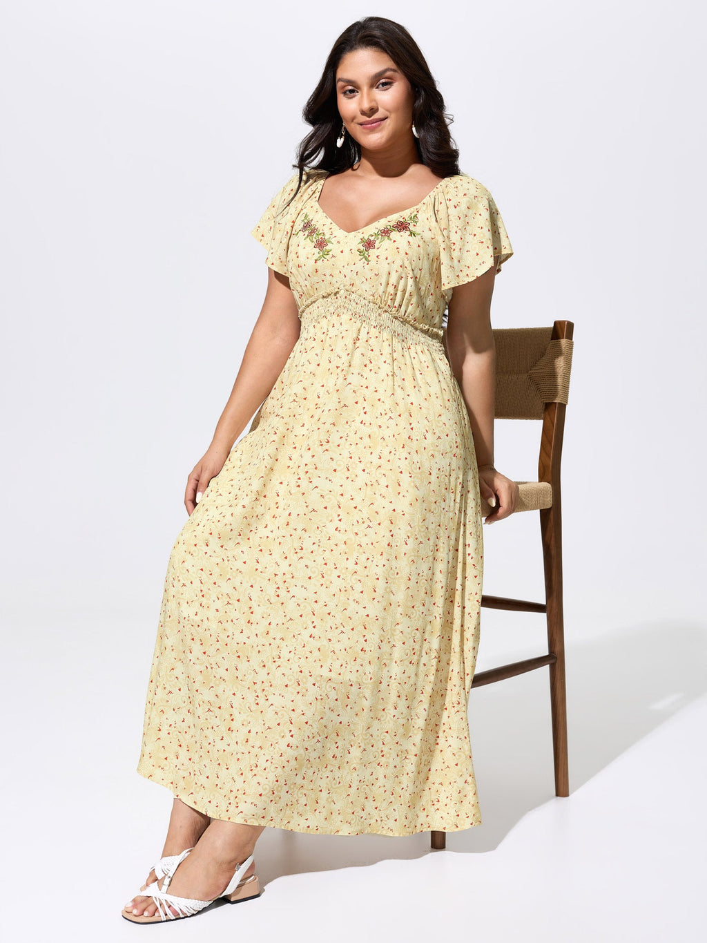 Sequin Floral Embroidered Sweetheart Neckline Maxi Dress
