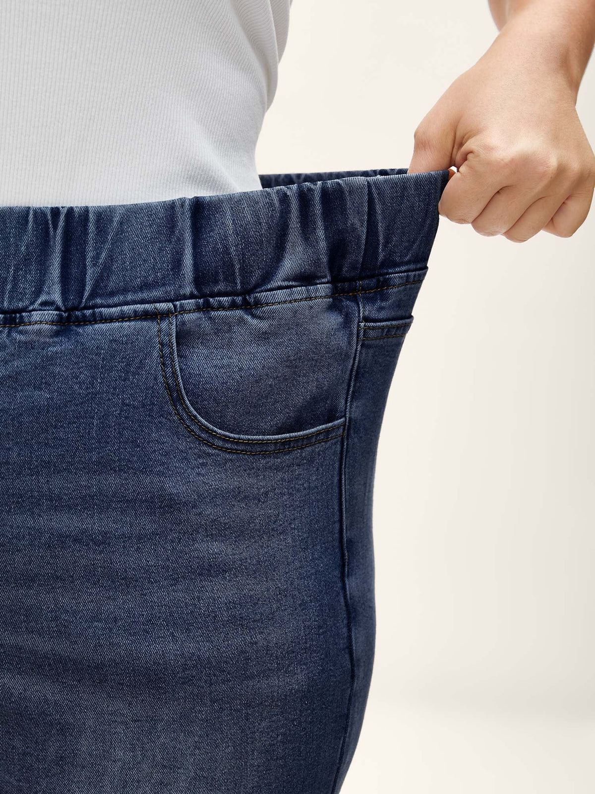 Pull-On Stretchy Skinny-Fit Denim Shorts