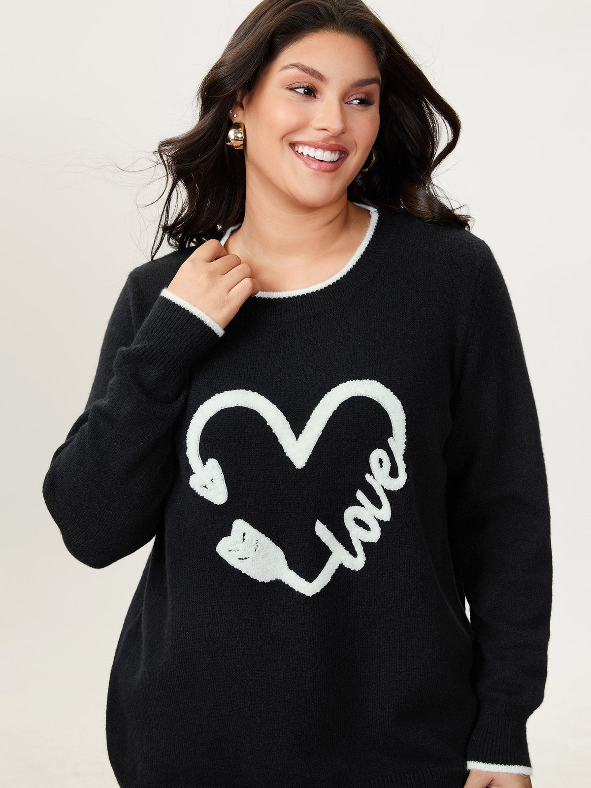 Love Pattern Embroidery Plain Pullover