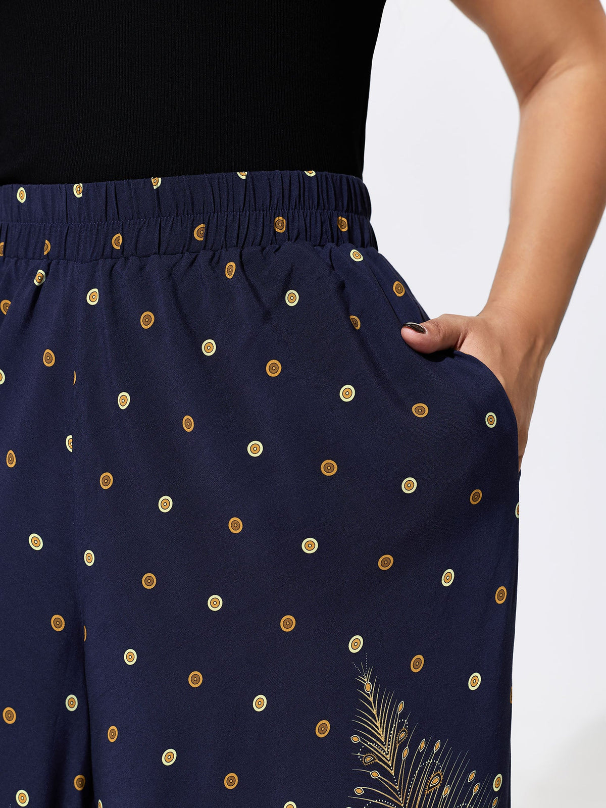 Boho Print Wide-Leg Color Contrast Pants