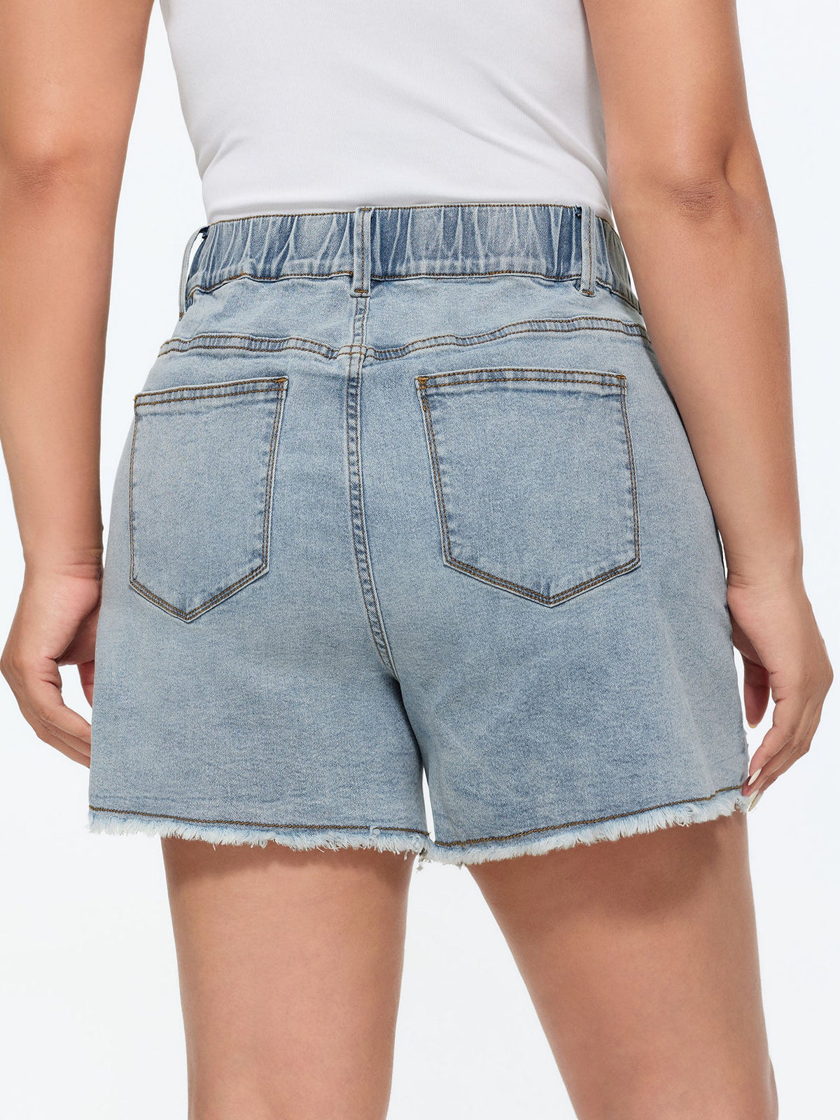 Stretchy Raw Hem Straight-Leg Denim Shorts
