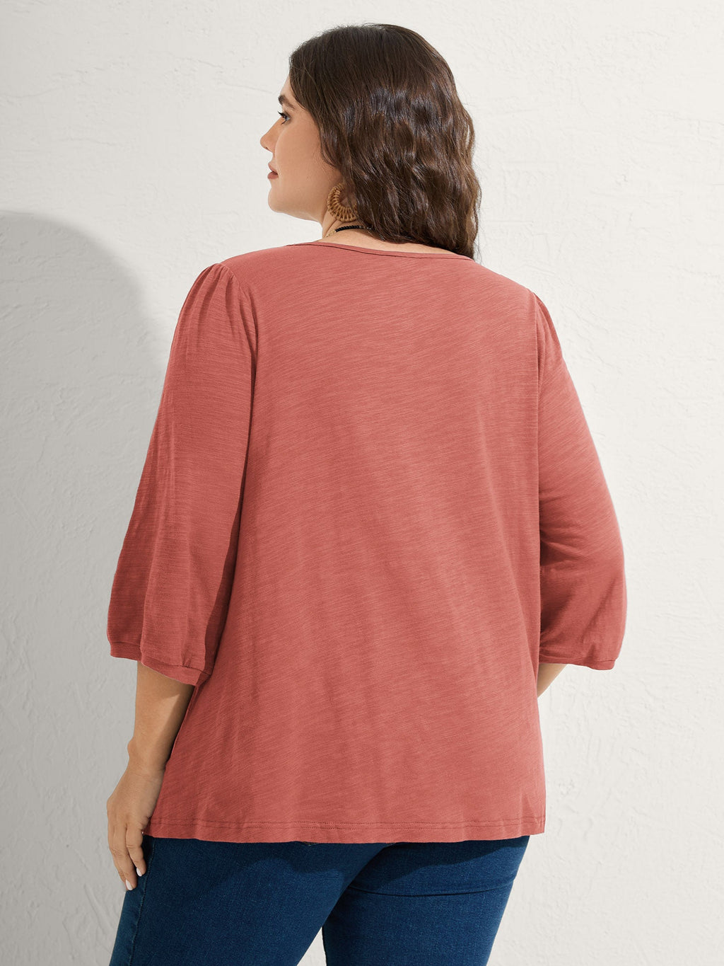 Cotton Lace Spliced Plain Knit Top