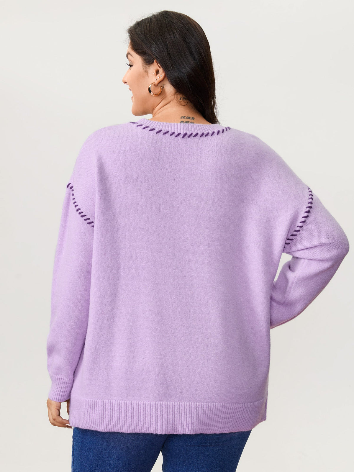 Heart Pattern Jacquard Color Contrast Stitch Pullover