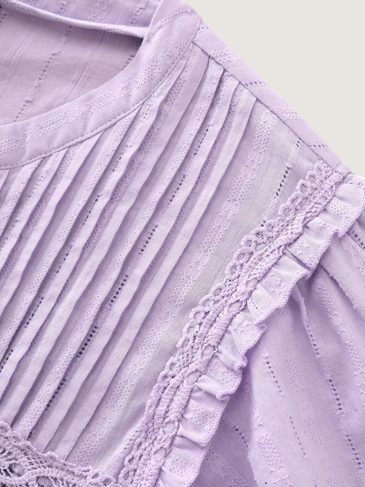 Cotton Textured Lace Trim Placket Blouse
