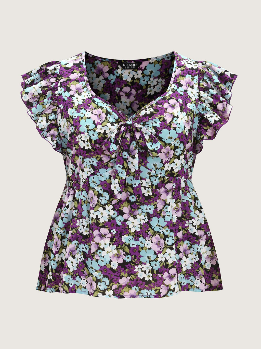 Floral Print Drawstring Neckline Blouse