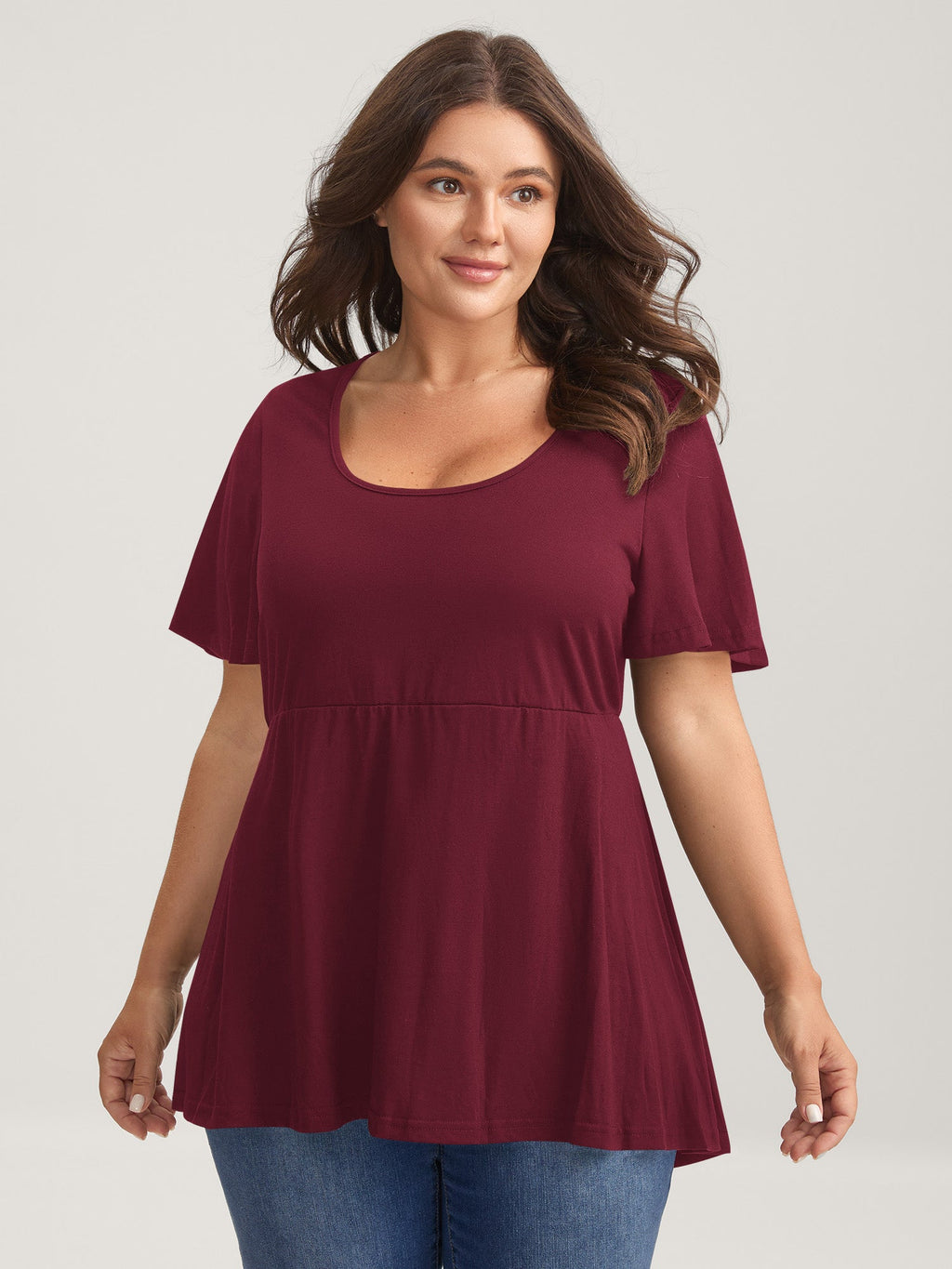 Ruffled Sleeve Round Neck Babydoll Top