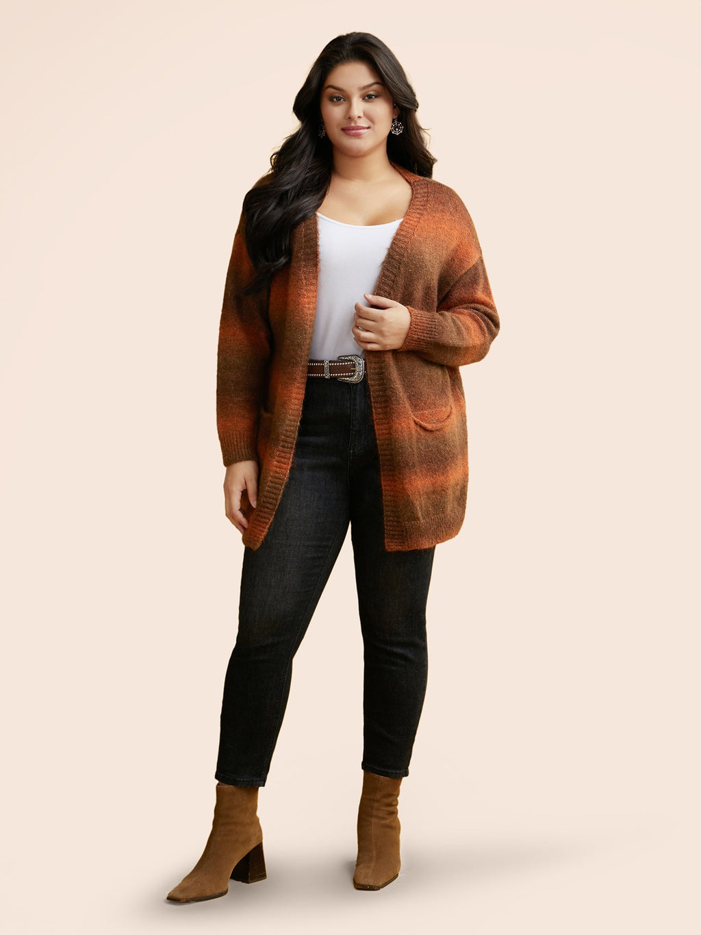 Gradient Dye Design Pockets Cardigan