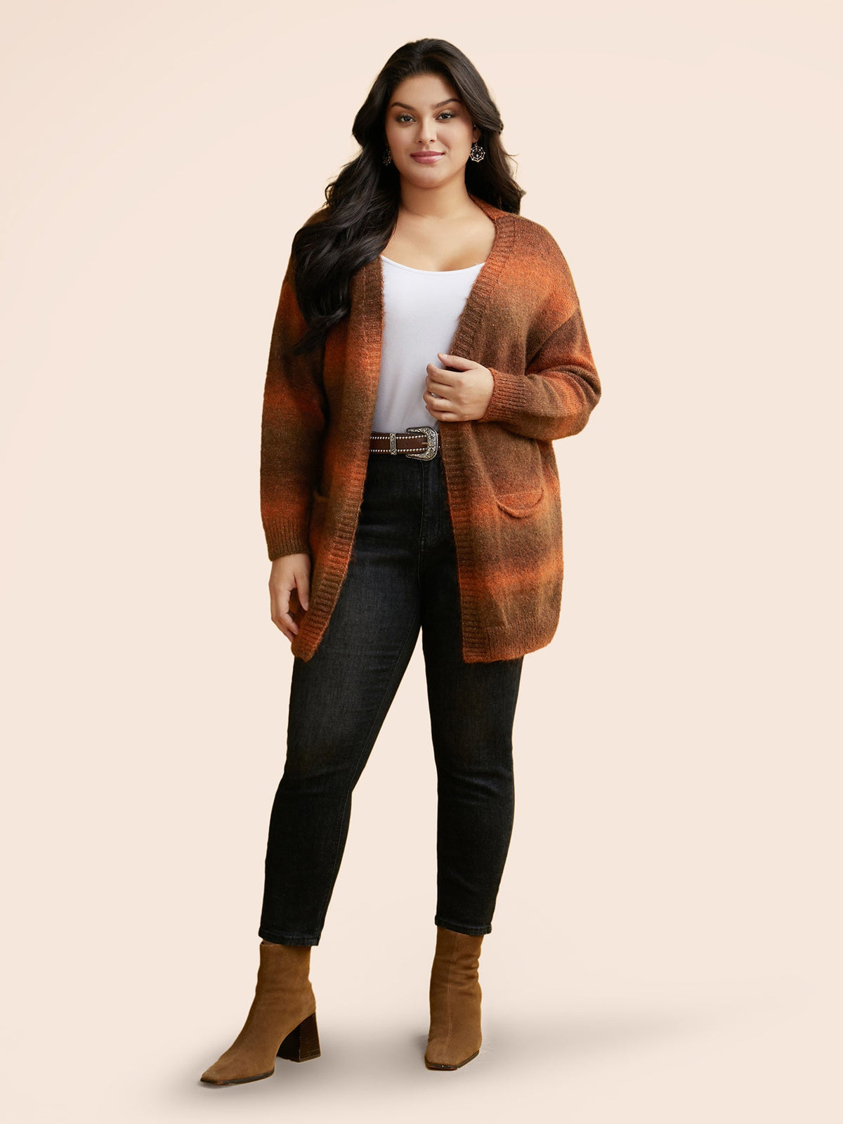 Gradient Dye Design Pockets Cardigan