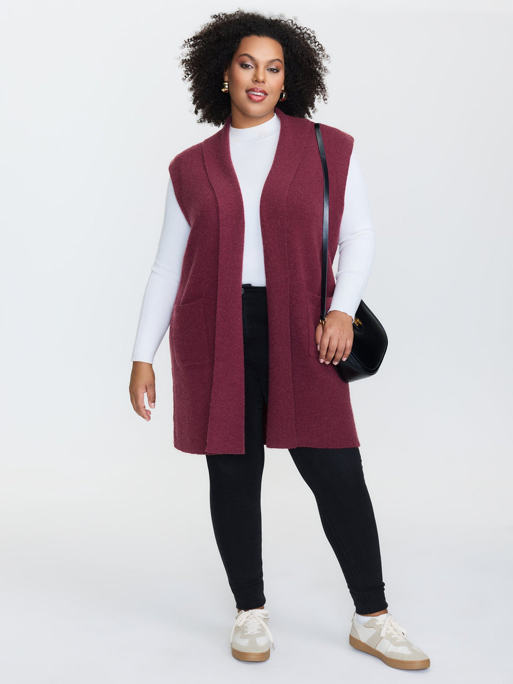 Folded Collar Open-Front Knit Cardigan
