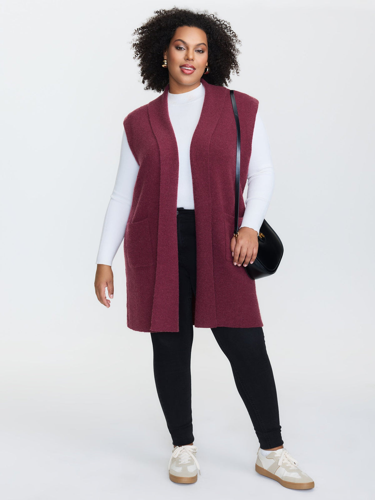 Folded Collar Open-Front Knit Cardigan