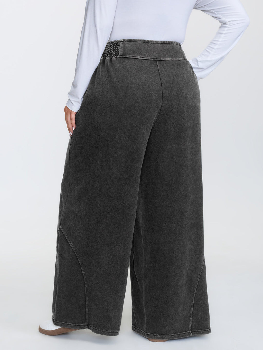 Stretchy Vintage Wash Wide-Leg Pants