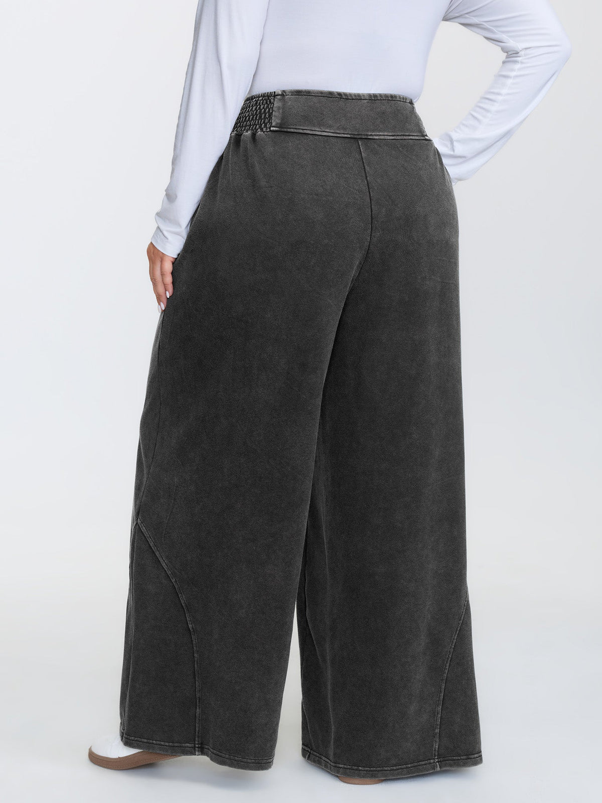 Stretchy Vintage Wash Wide-Leg Pants