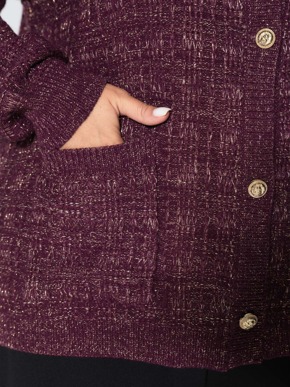 Textured Metallic Thread Button Knit Cardigan