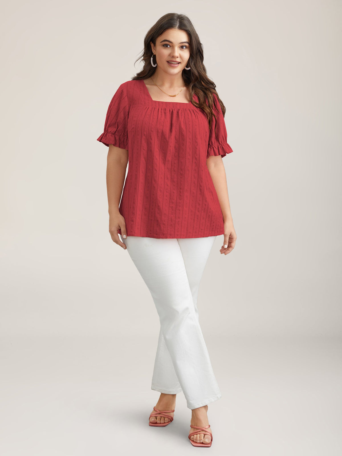 Cotton Square Neck Ruffled Sleeve Blouse