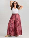 Geometric Print Flared Shirred Waist Pants