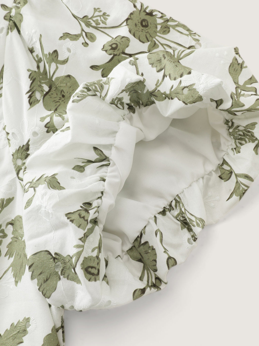 Cotton Floral Print Ruched Bubble Sleeve Blouse
