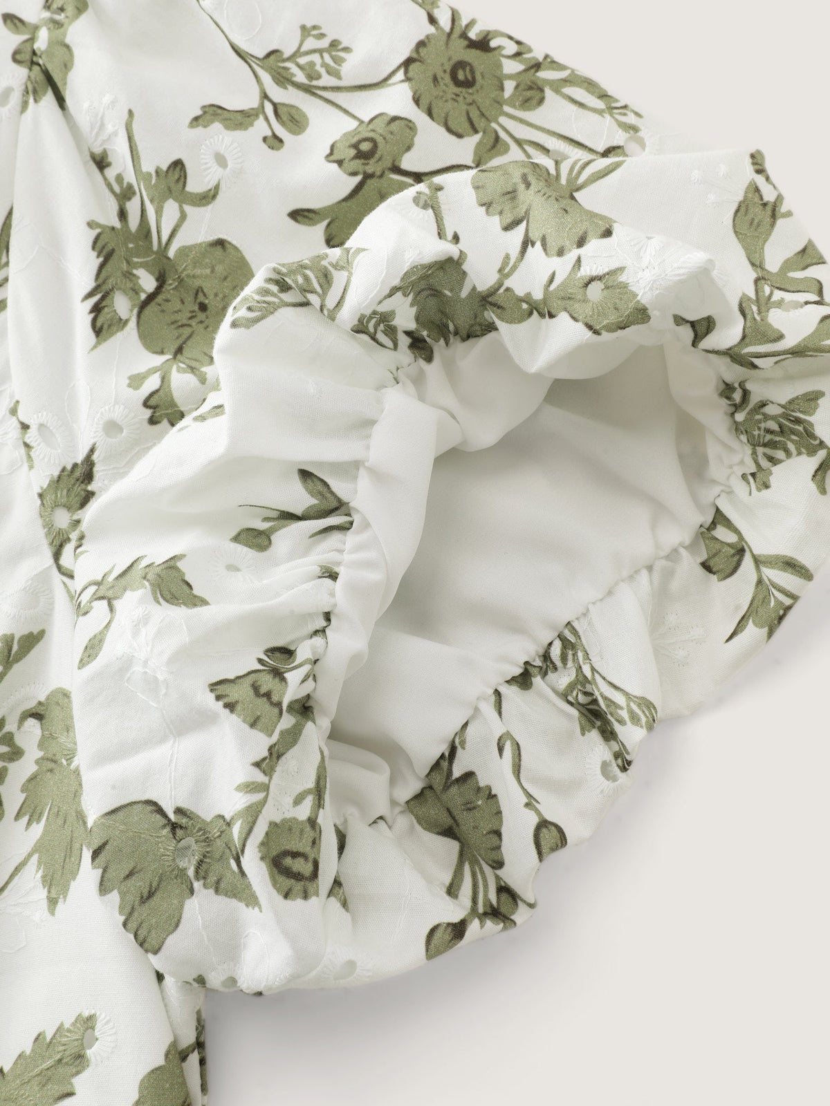 Cotton Floral Print Ruched Bubble Sleeve Blouse