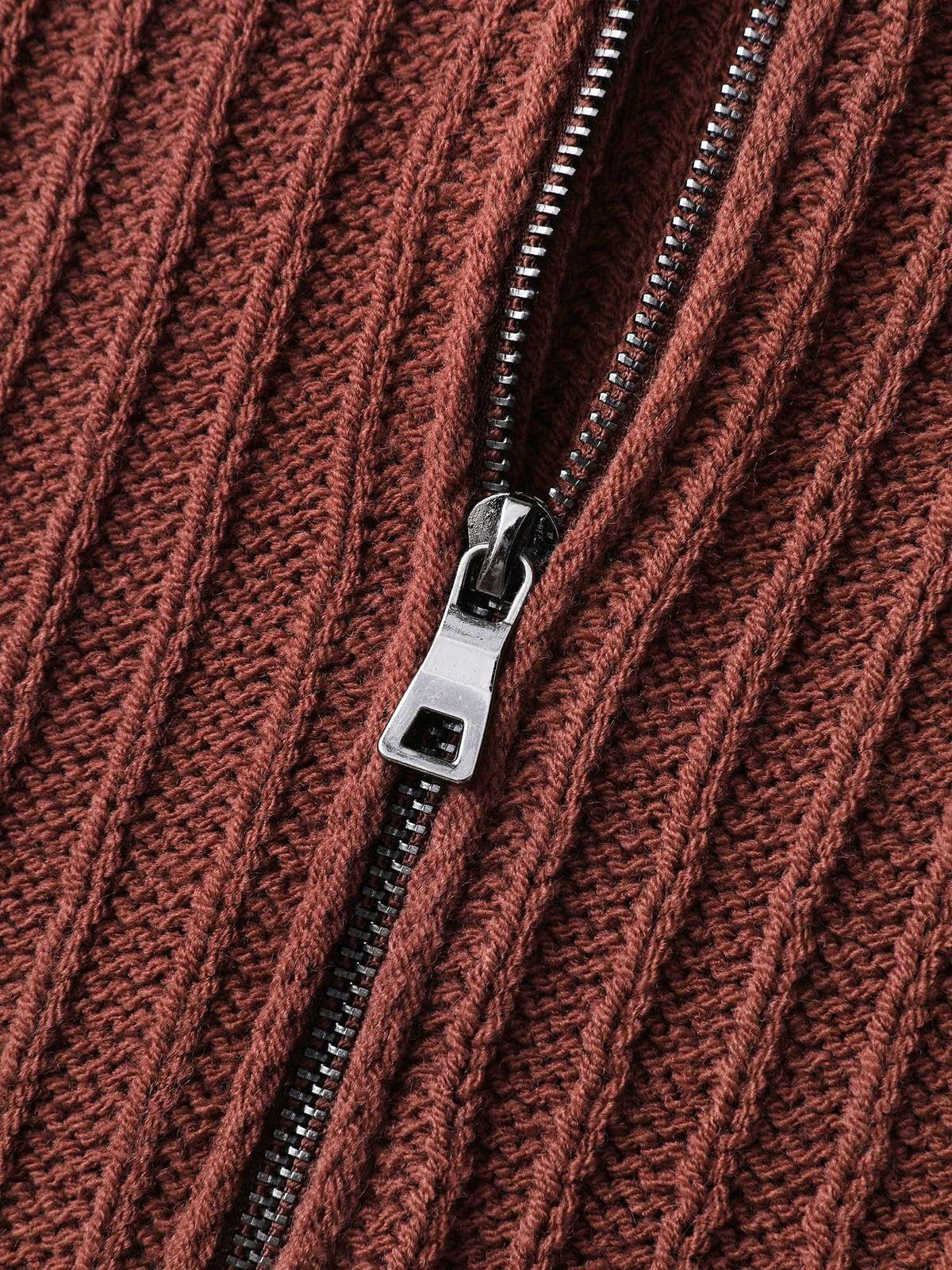 Textured Zipper Front Hooded Knit Cardigan
