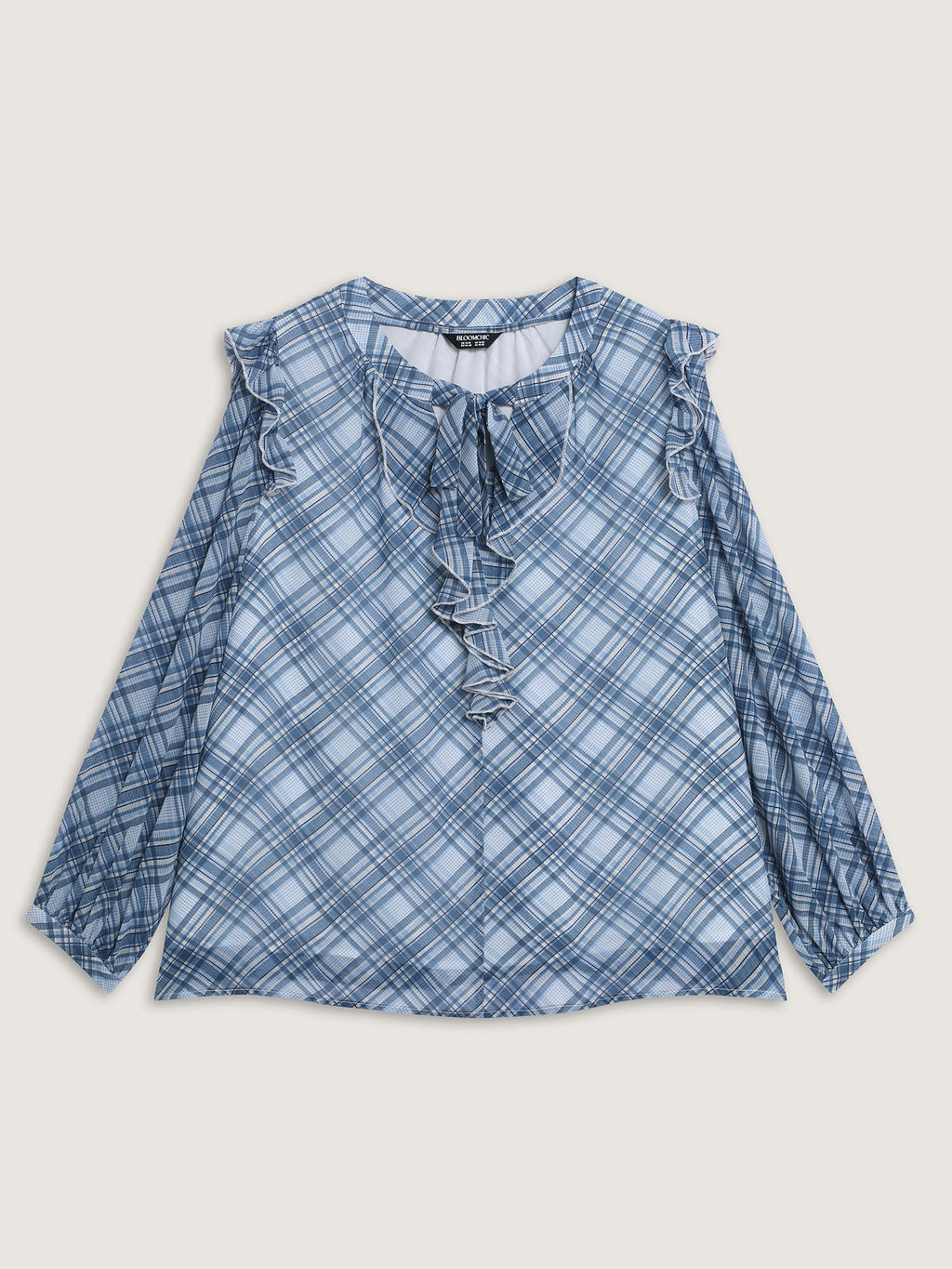 Plaid Print Sheer Ruffled Blouse