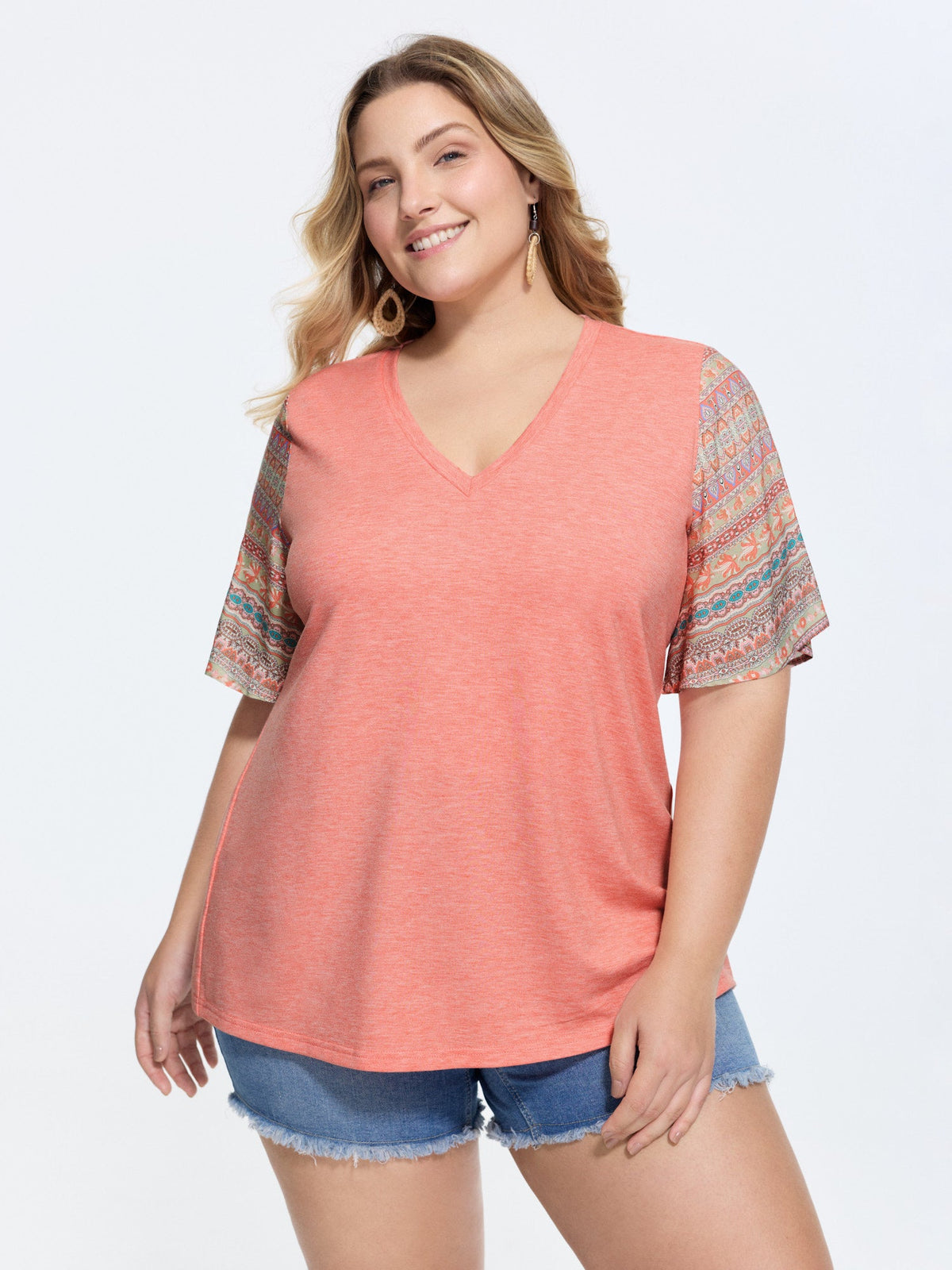Colorful Boho Sleeve V-Neck Blouse