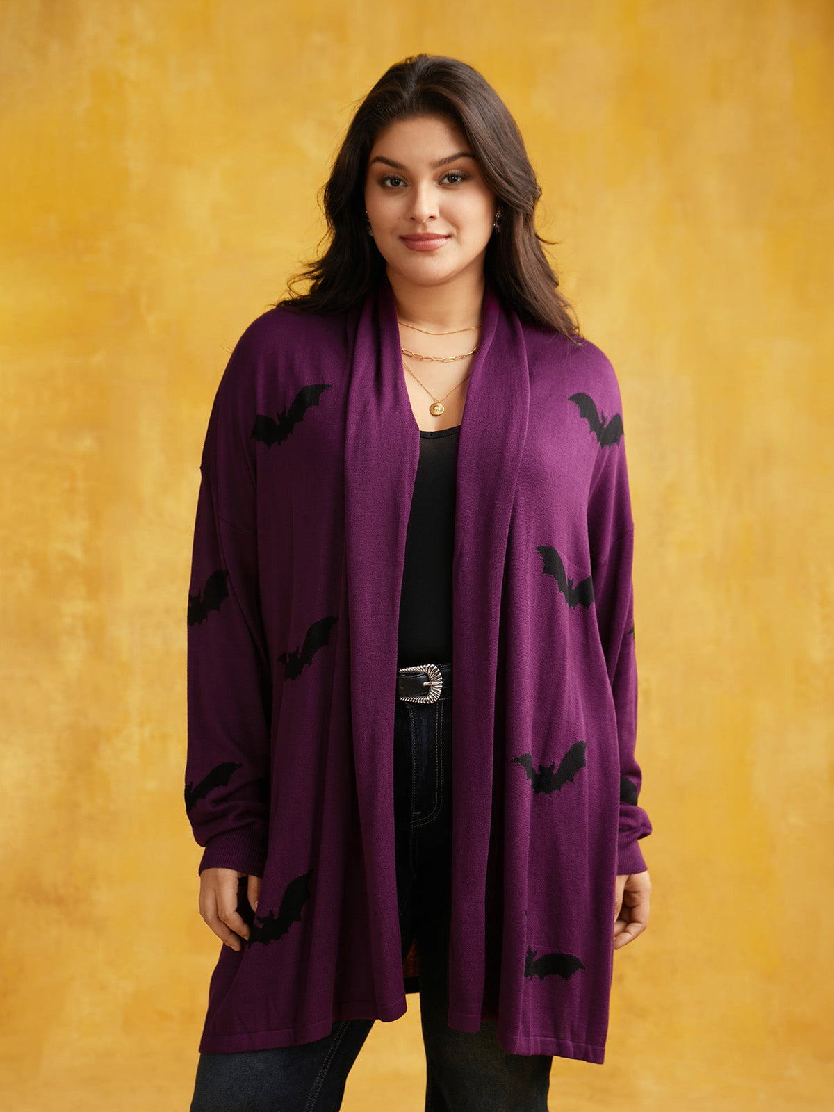 Supersoft Essentials Halloween Bat Pattern Lapel Collar Cardigan
