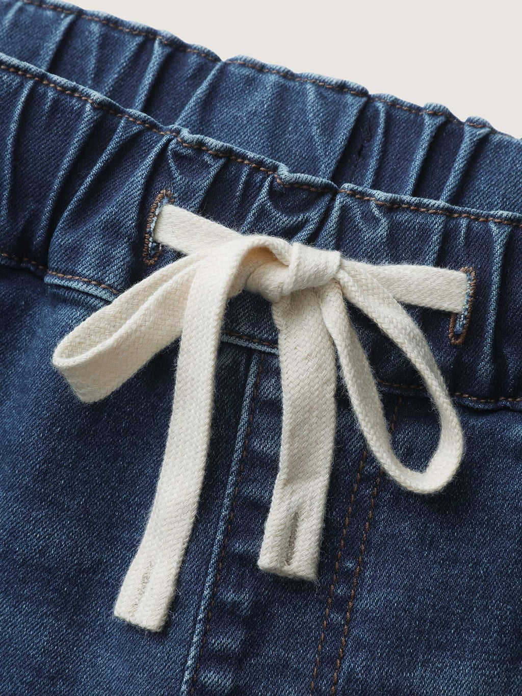 Pull-On Drawstring Straight-Leg Cargo Jeans